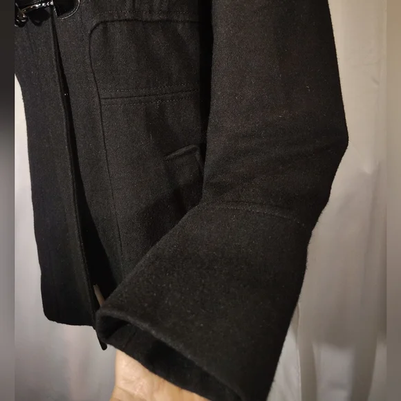 Guess Wool Pea Coat, Women Hooded, Black ButtonUp Pockets, Collar, Lining, S/M - Picture 11 of 15